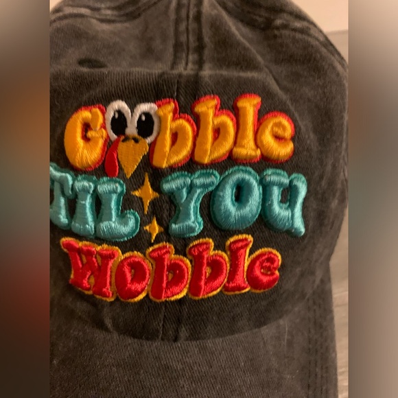 Raised Embroidery Retro “gobble till u wobble” cotton baseball hat Unisex - Picture 6 of 14